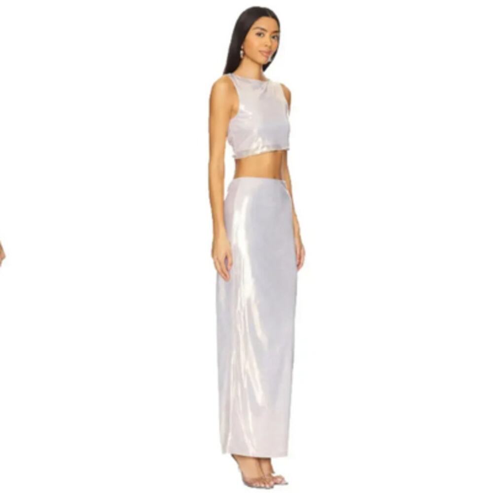 Superdown Pearl Maxi Set Tank top + Skirt Pale Gold Metallic Size Medium / Small - Picture 8 of 12
